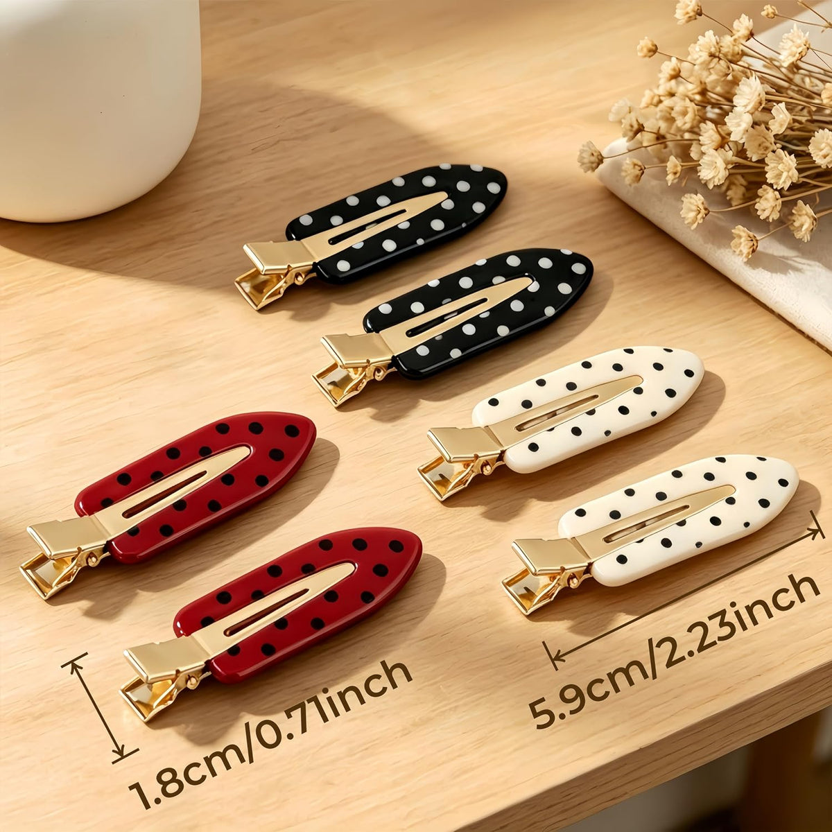 Polka Dot Hair Clips Classic Retro Alligator Accessories for Women Black White Red No Bend Creaseless Hair Styling Makeup Face Washing Workout Bangs