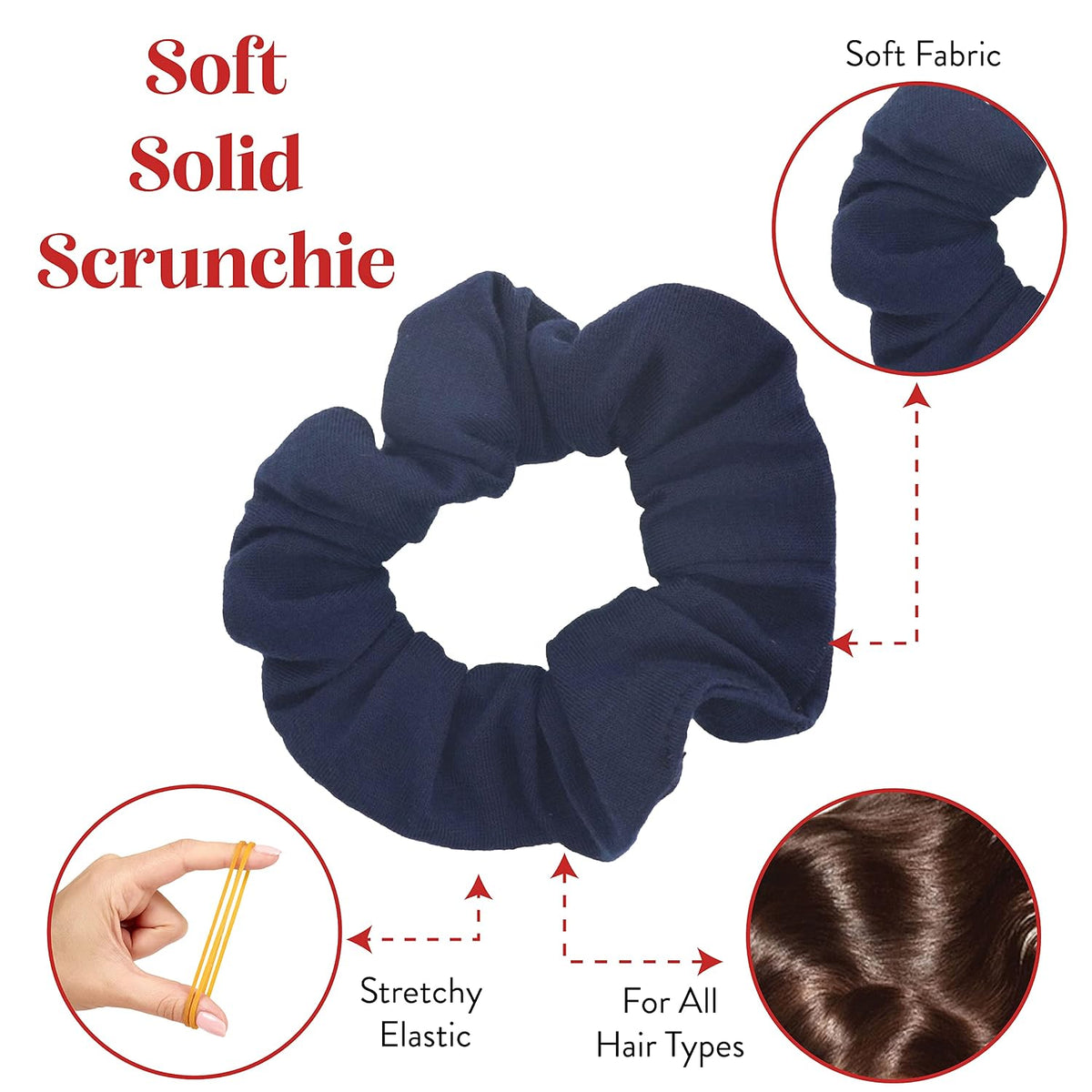 Motique Accessories Solid Scrunchies for Women, Set of 2, Navy Blue