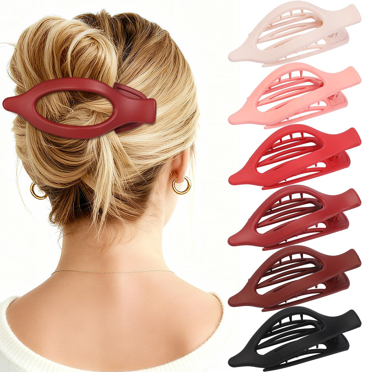 Flat Hair Clips for Women - 6 PCS French Flat Claw Clips Medium Hair Clips for Girls Large Hair Claw Clips for Thick or Thin Hair Strong Hold No Slip Hair Accessories for women (Transparent)