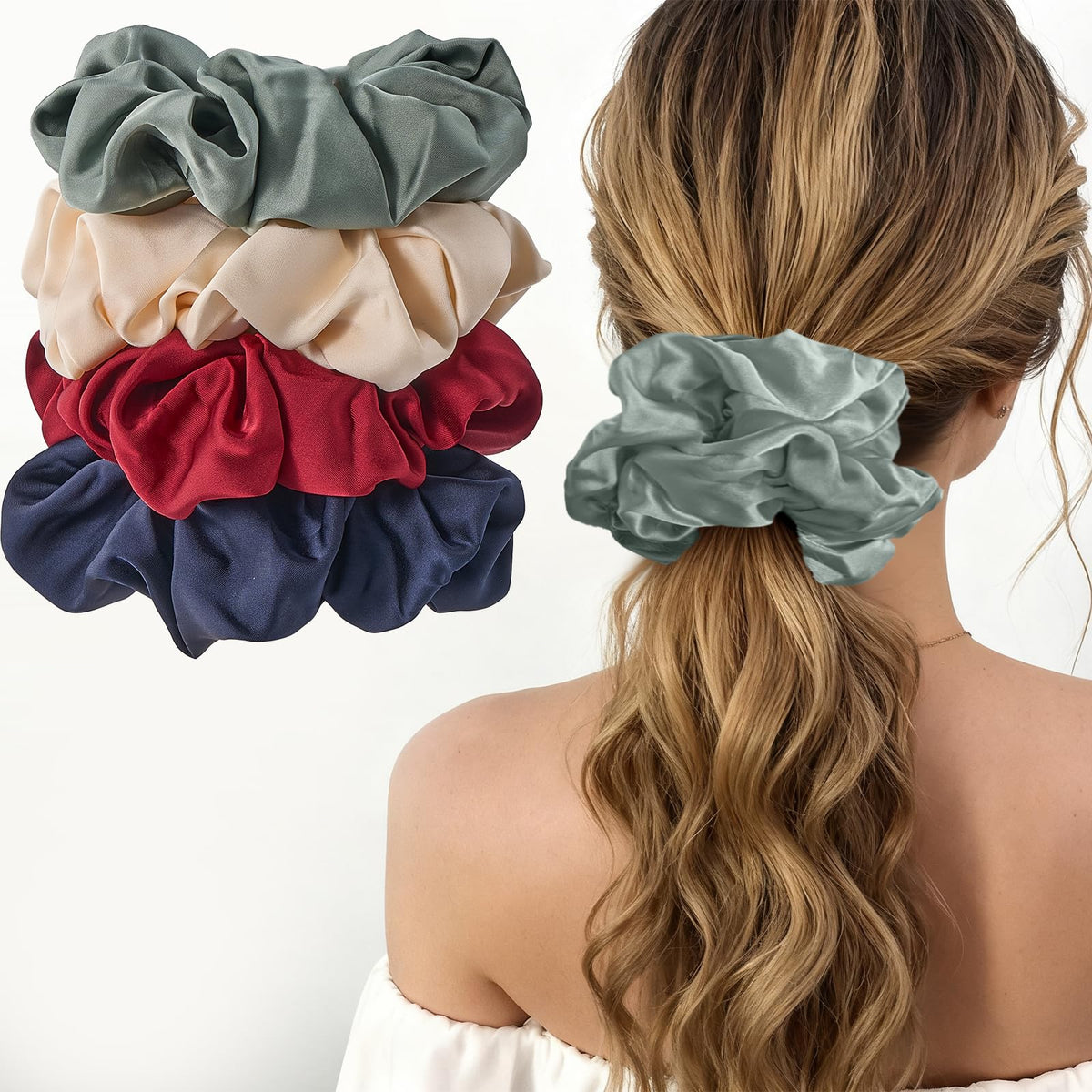 Lolalet 4Pcs Big Satin Scrunchies for Women, 5.9 Inch Large Soft Hair Ties