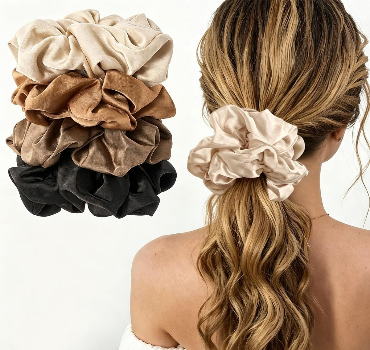 Lolalet 4Pcs Big Satin Scrunchies for Women, 5.9 Inch Large Soft Hair Ties