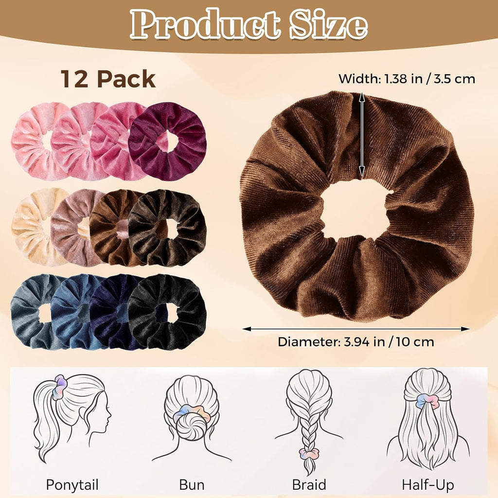Brown Velvet Scrunchie for Thick Curly Hair, Soft Stretch Elastic