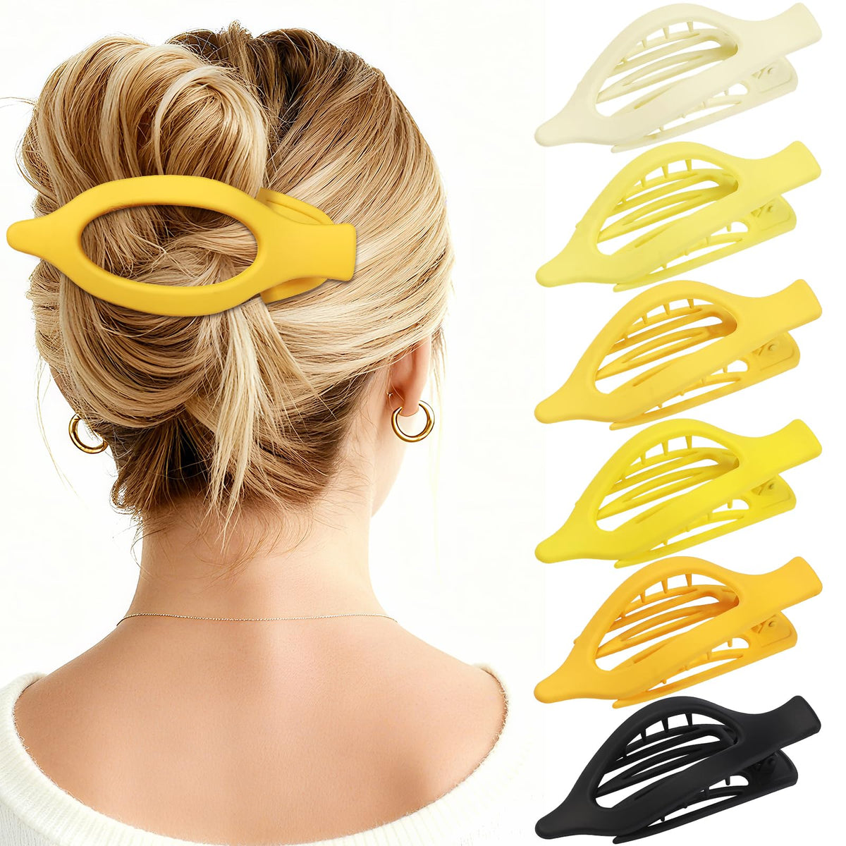 Flat Hair Clips for Women - 6 PCS French Flat Claw Clips Medium Hair Clips for Girls Large Hair Claw Clips for Thick or Thin Hair Strong Hold No Slip Hair Accessories for women (Transparent)