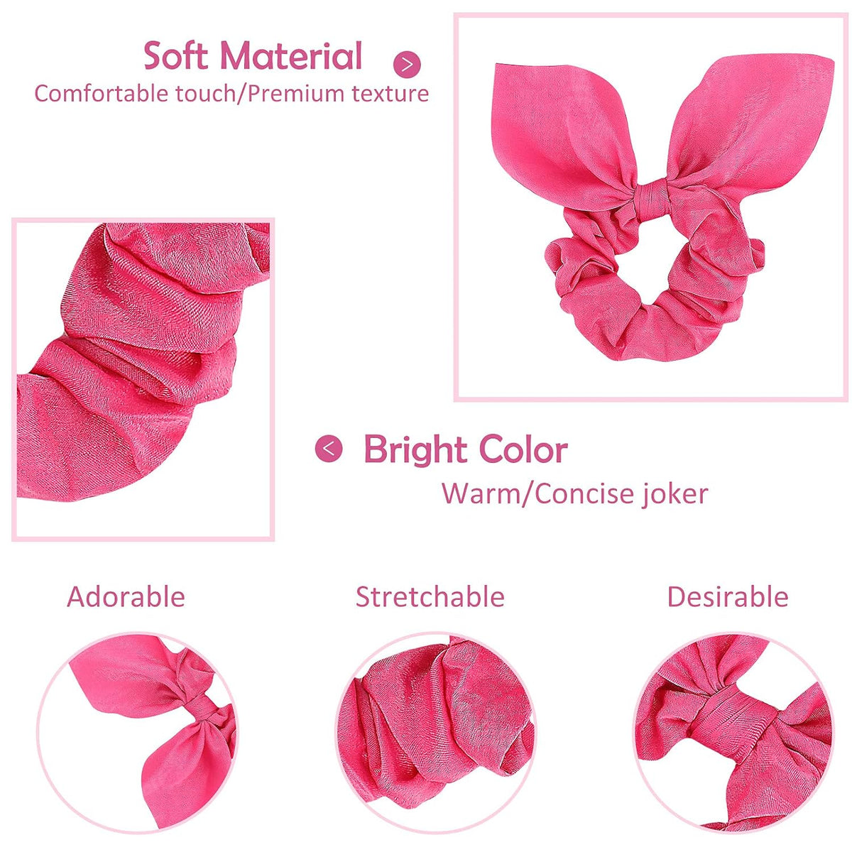 20 Pack Satin Scrunchies for Thick Hair, Hair Ties with Bow for Women's Hair, Bunny Ear Scrunchies, Hair Accessories for Girls, Silk Scrunchies in 20 Solid Warm Colors