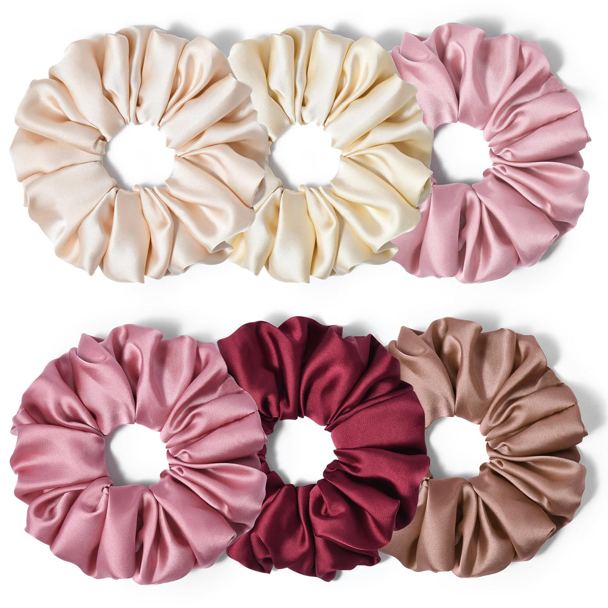Black Big Scrunchies for Women 6.3Inches Large Scrunchie Satin Oversized Silk Thick Elastic Hair Ties Jumbo Hair Scrunchies 6 Pack (Black)