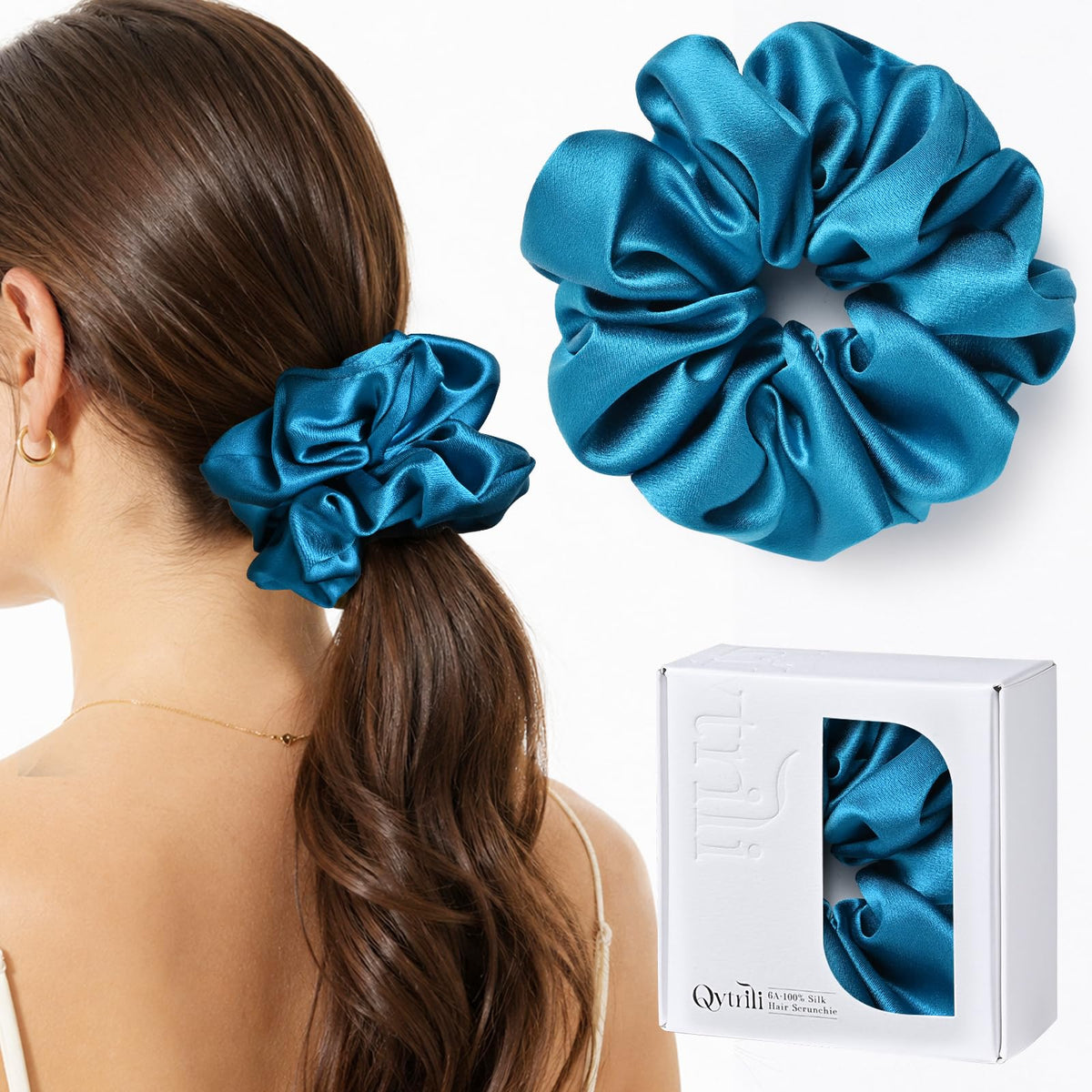100% Mulberry Silk Scrunchie for Women, 30 Momme 6A, 2-Inch Wide