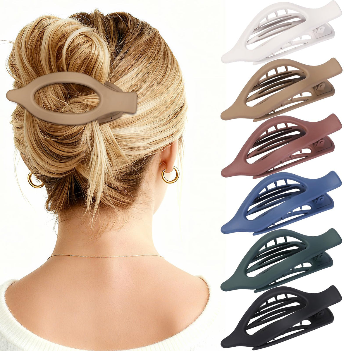 Flat Hair Clips for Women - 6 PCS French Flat Claw Clips Medium Hair Clips for Girls Large Hair Claw Clips for Thick or Thin Hair Strong Hold No Slip Hair Accessories for women (Transparent)