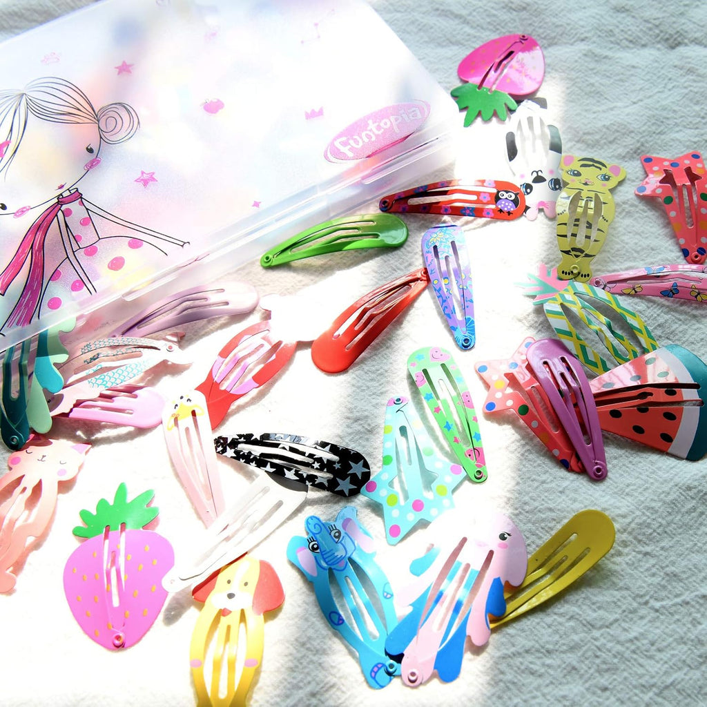 Hair Clips for Girls, Funtopia 100Pcs Snap Barrettes for Kids Teens Women