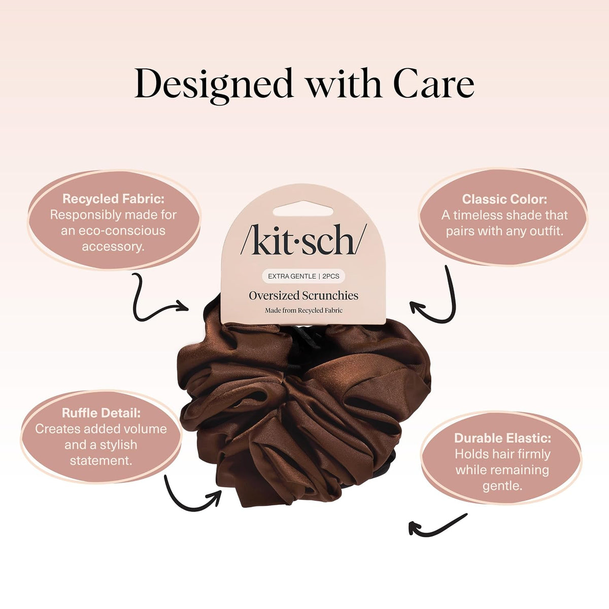 Kitsch Recycled Satin Oversized Scrunchies - Black & Chocolate, 2pcs