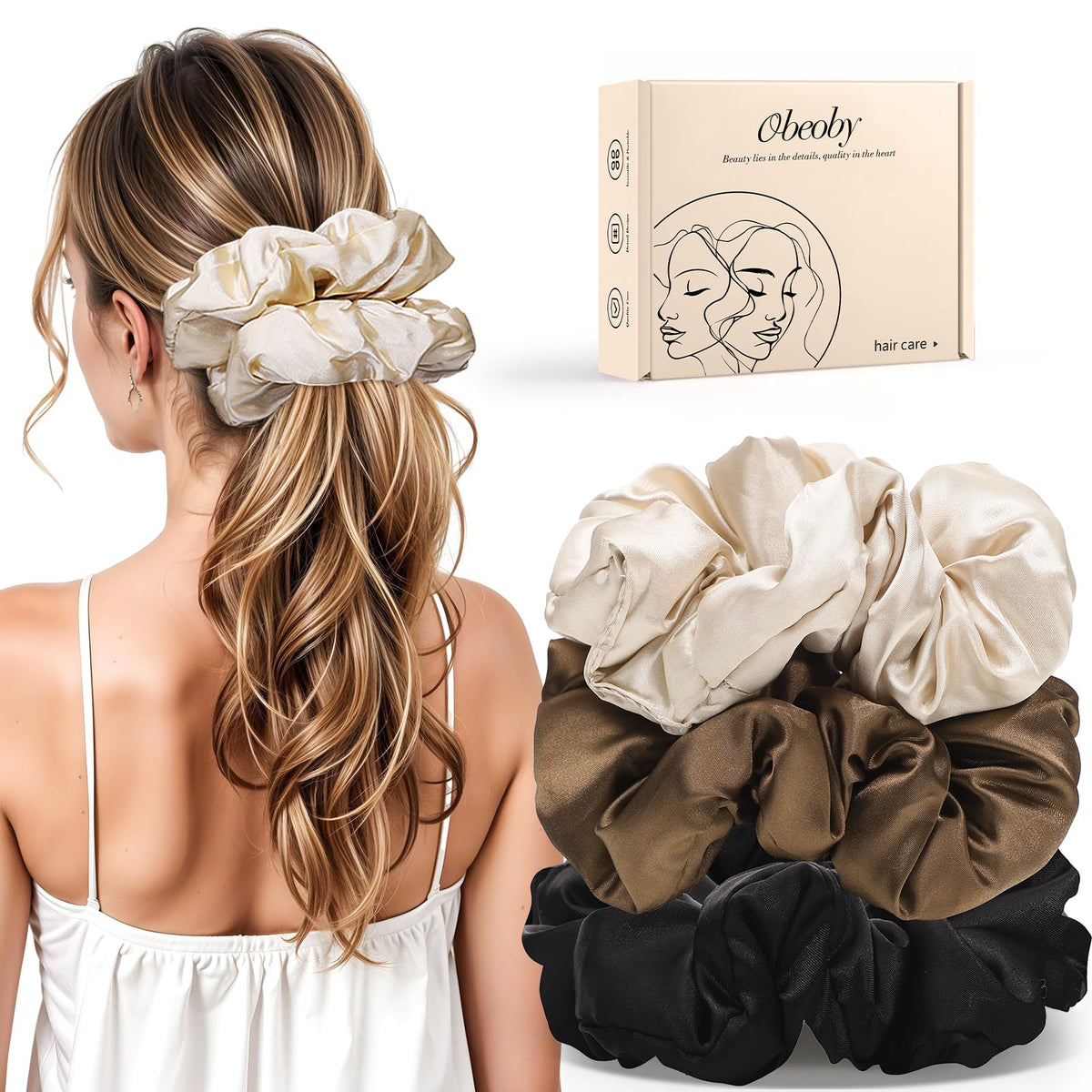 3 Pcs Large Satin Scrunchies, 6 Inch Hair Ties For Thick Curly Hair