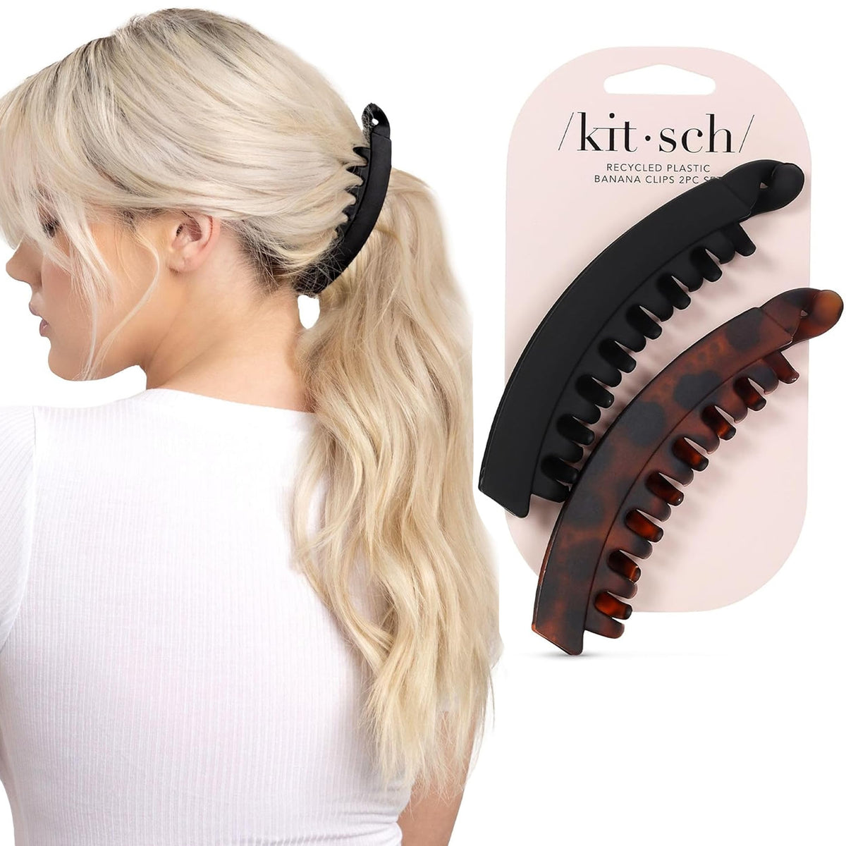 Kitsch Medium Hair Clips for Women - Black and Tort, 2pcs