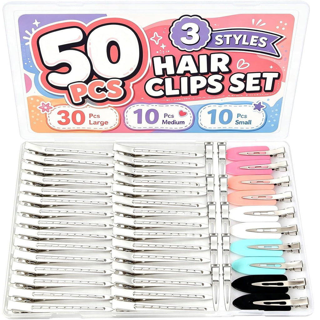 50PCS Metal Duckbill Hair Clips, Pin Curl Clips & Creaseless Hair Clips