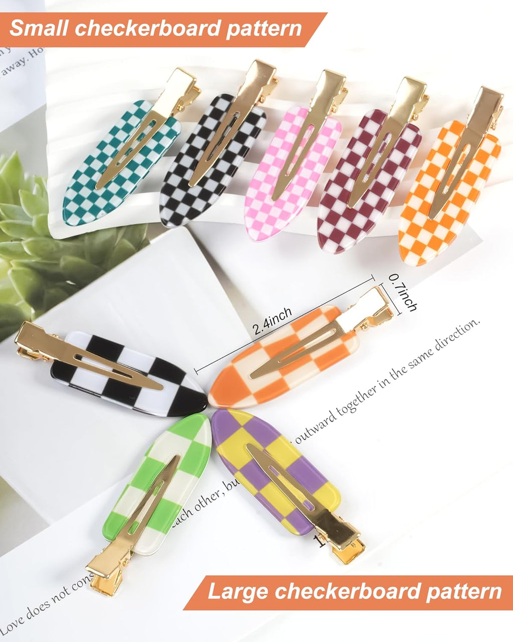 No Crease Hair Clips, 18 Pcs Checkerboard Acrylic Resin