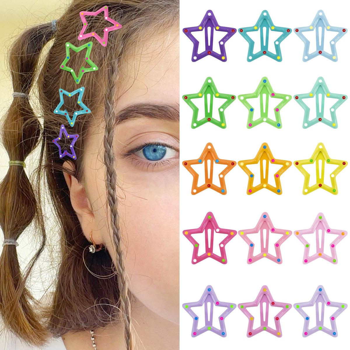 SAOROPEB Star Hair Clips 2000s Y2K Hair Accessories-15 PCS 1.57"-Gold