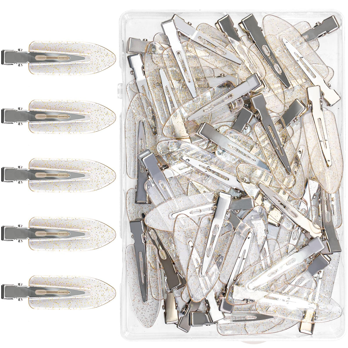 40PCS Transparent Glitter Alligator Sectioning Clips,No Crease Hair Clips for Styling,Non-Slip Salon Hair Clips for Makeup, Bangs, Curling & Face Washing(5-colors)