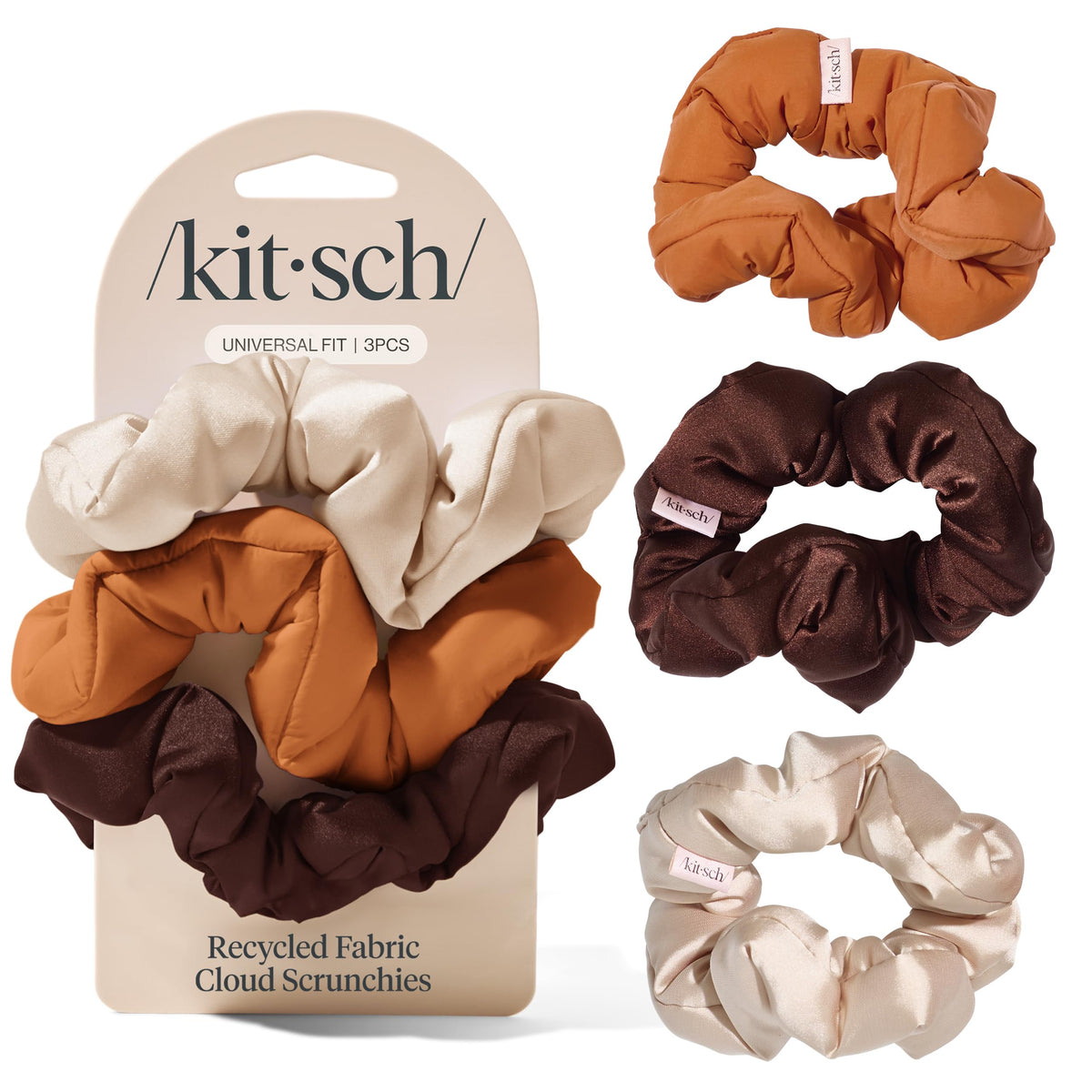 Kitsch Pillow Satin Scrunchies for Women -Blush/Charcoal, 2pcs