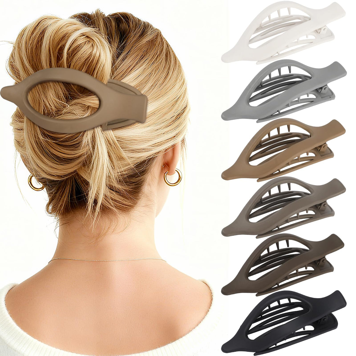 Flat Hair Clips for Women - 6 PCS French Flat Claw Clips Medium Hair Clips for Girls Large Hair Claw Clips for Thick or Thin Hair Strong Hold No Slip Hair Accessories for women (Transparent)