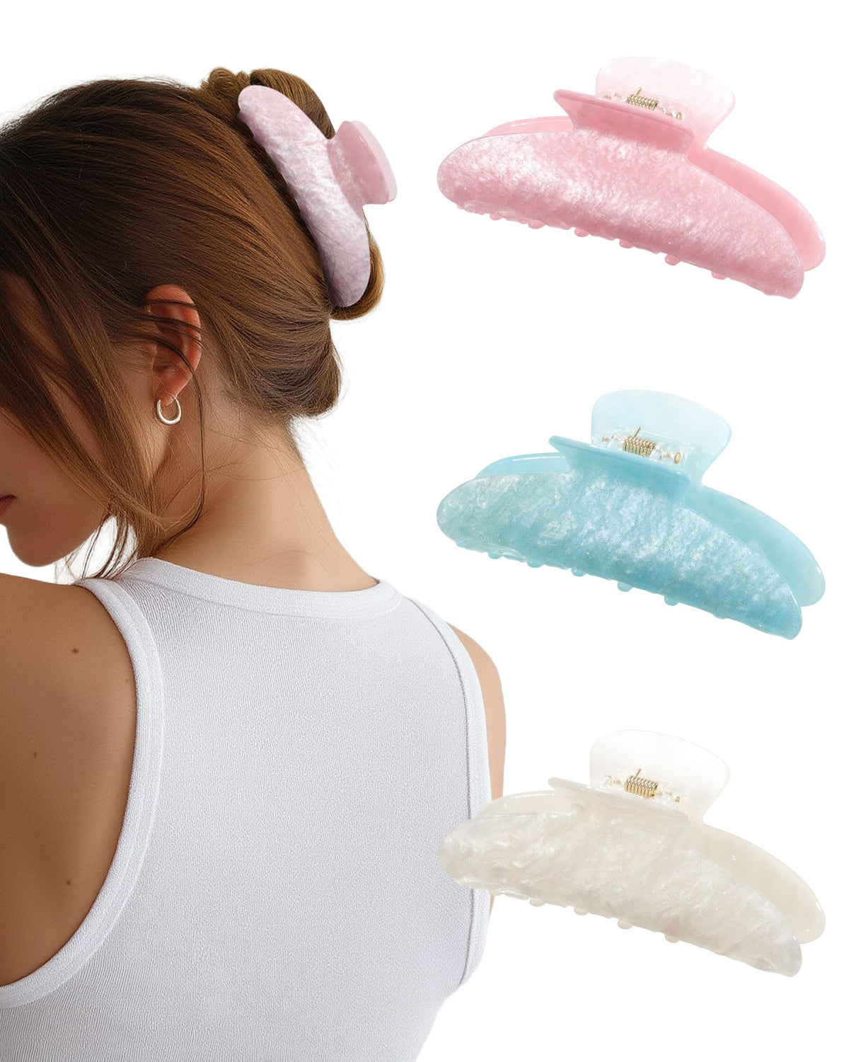 Molans 3PCS Hair Claw Clips Acrylic Clamps for women - Non-slip Strong Hold Barrettes for Thin Thick Hair, Medium hair clips Accessories