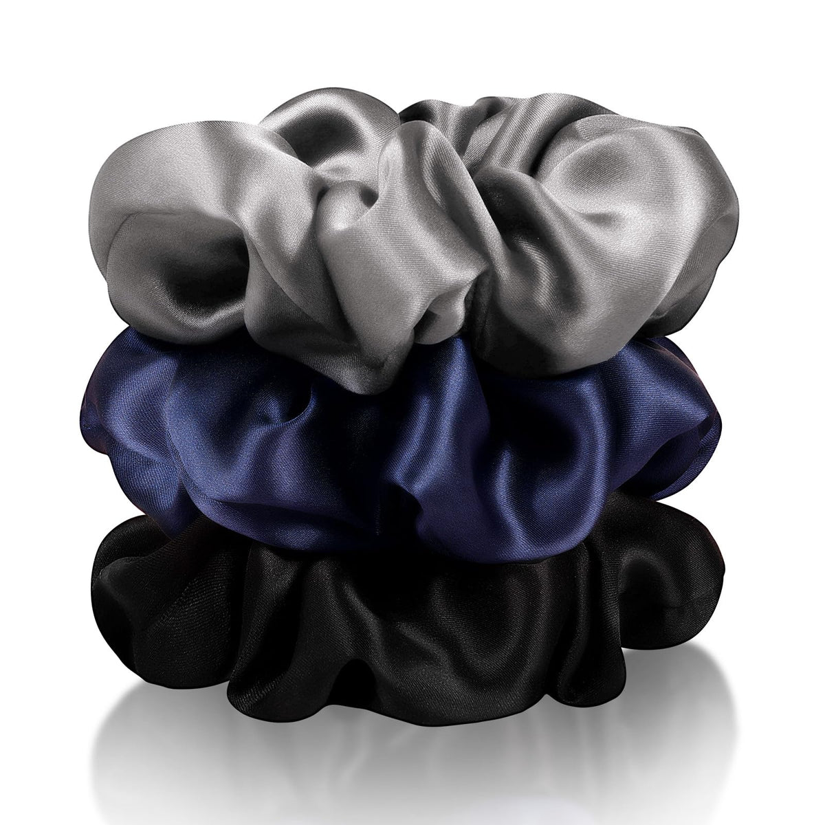 Zenssia Mulberry Silk Hair Ties Scrunchies 3 Pack Black Navy Royal Blue