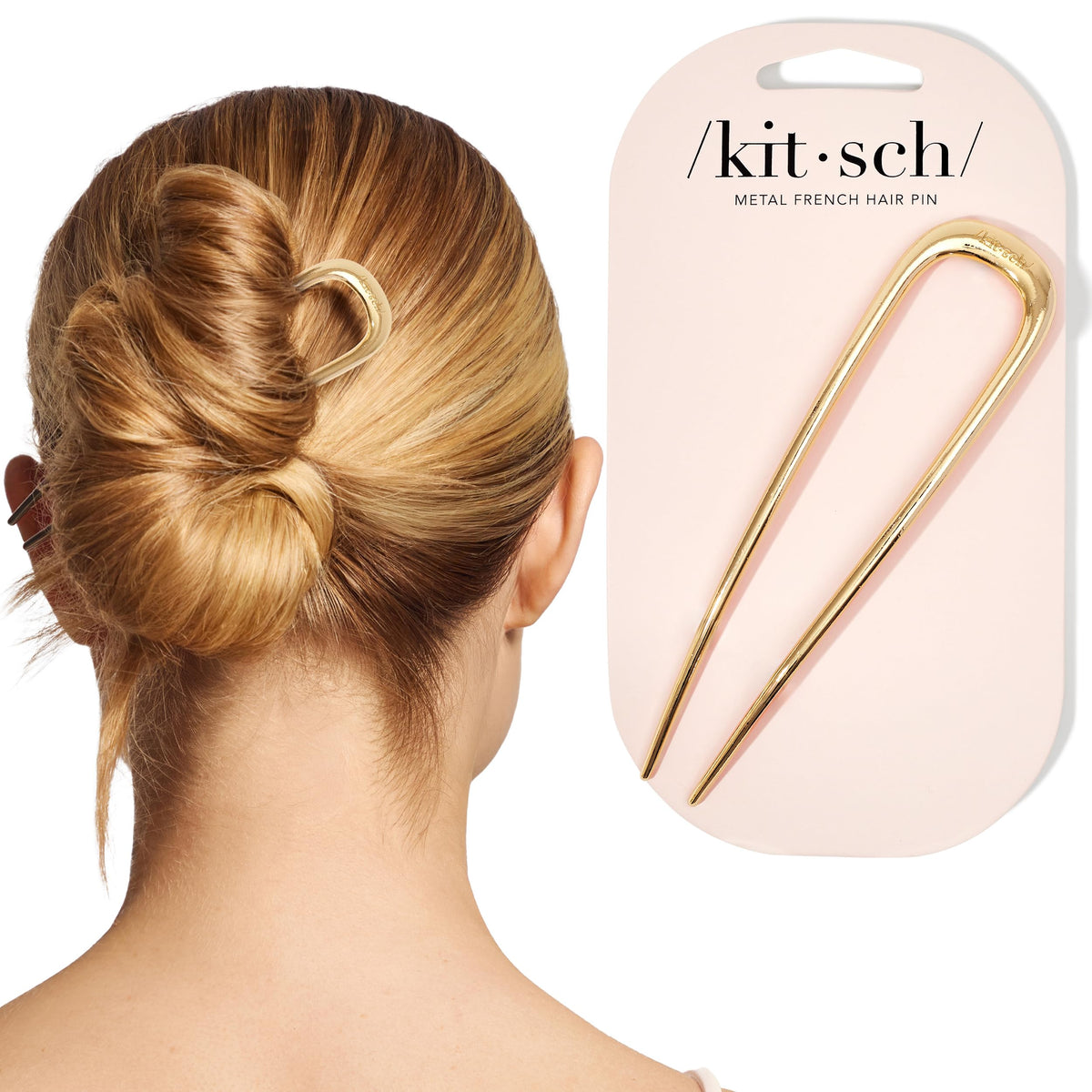 Kitsch French Hair Pins for Women | Secure Hold All Day - Gold, 1pc