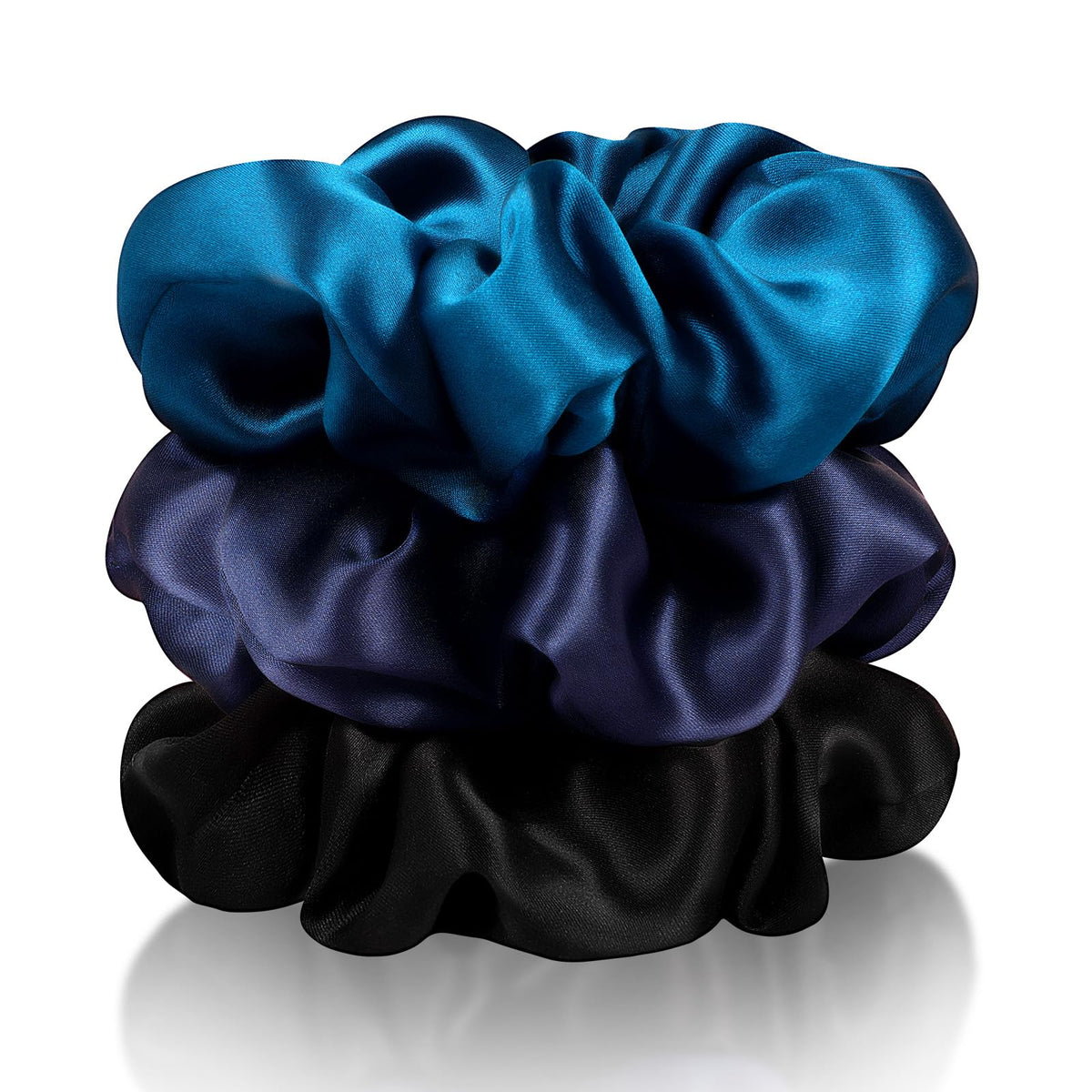 Zenssia Mulberry Silk Hair Ties Scrunchies 3 Pack Black Navy Royal Blue