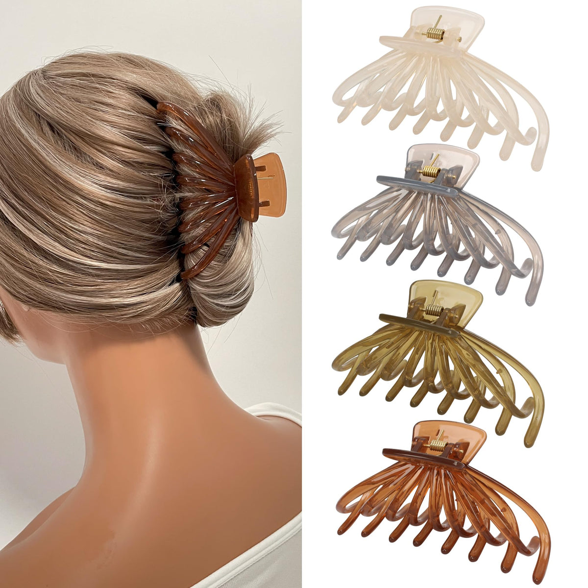 Big Hair Claw Clips - Butterfly Hair Accessories for Women and Girls with Long, Thick Hair - Large 5.1 Jelly Clips, 4 Pcs, Mother's Day Gifts