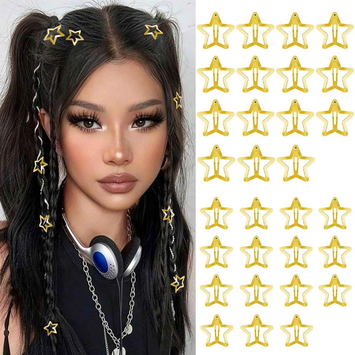 SAOROPEB Star Hair Clips 2000s Y2K Hair Accessories-15 PCS 1.57"-Gold