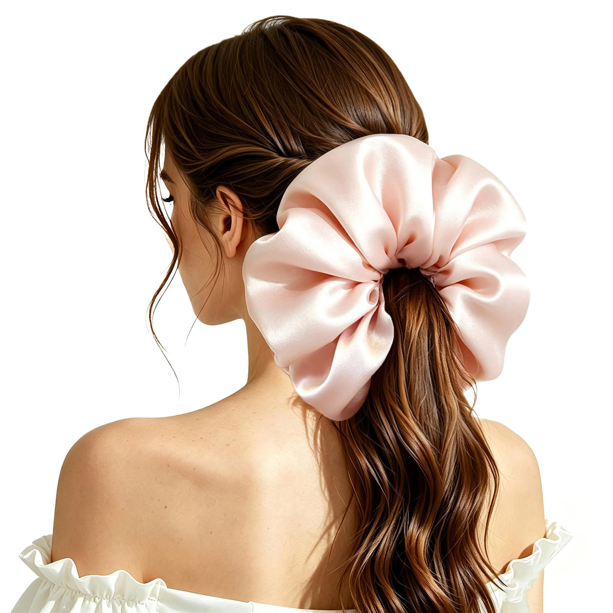 100% Mulberry Silk Hair Scrunchie for Women, Hair Tie Black