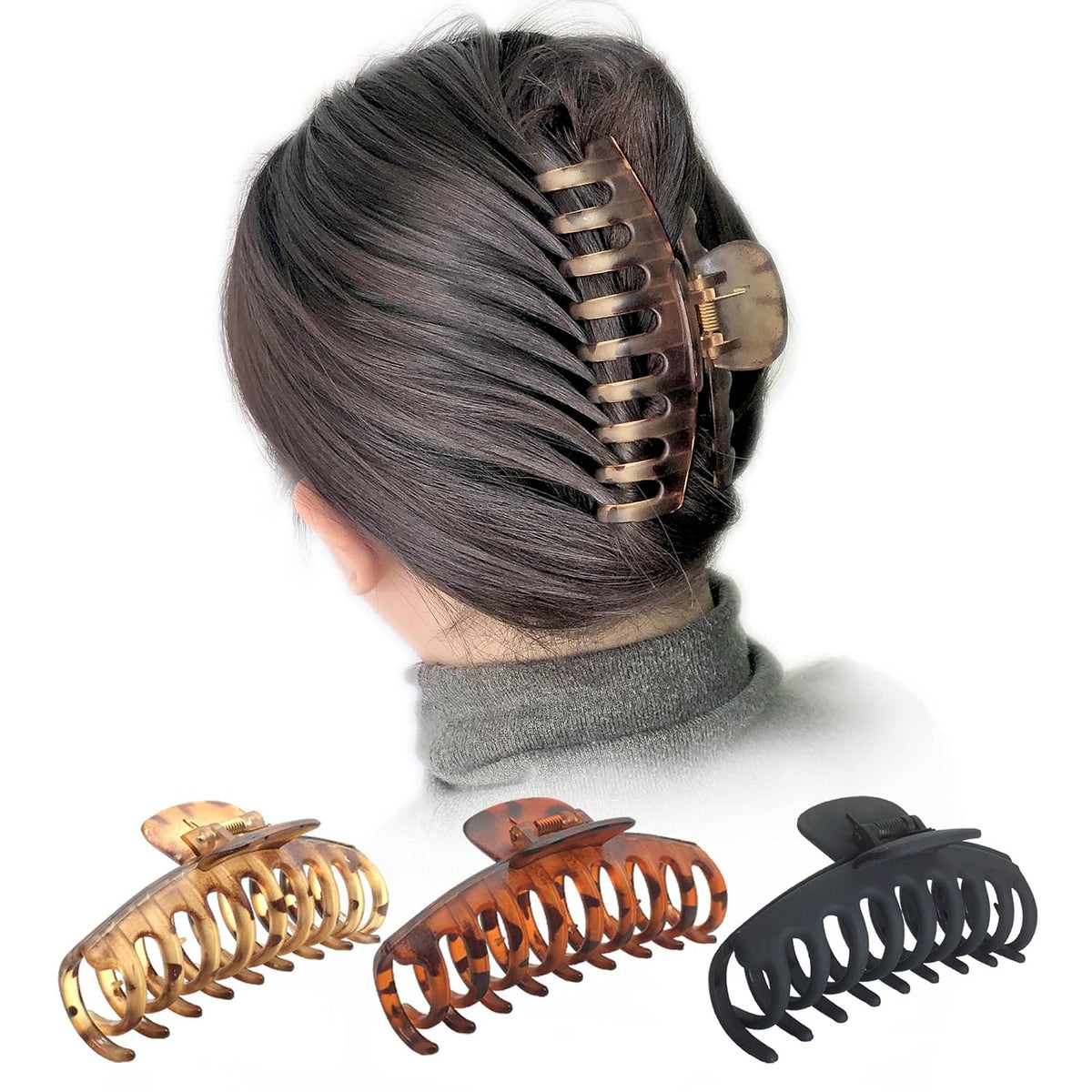 OWIIZI Big Hair Claw Clips for Women - Long Thick Hair 4.3" Nonslip Jumbo Clips With Strong Hold, Large Clamps for Styling (3 Packs)