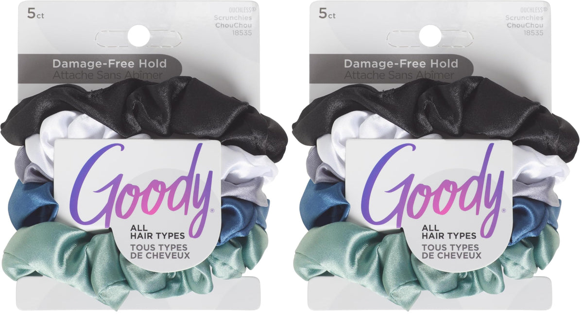 Goody Ouchless Satin Scrunchies - 5 Ct, Neutral Tones, Damage-Free Hold, Soft Overnight Hair Scrunchies to Sleep In, Gentle Hair Accessories for Women & Men, All Day Comfort, All Hair Types
