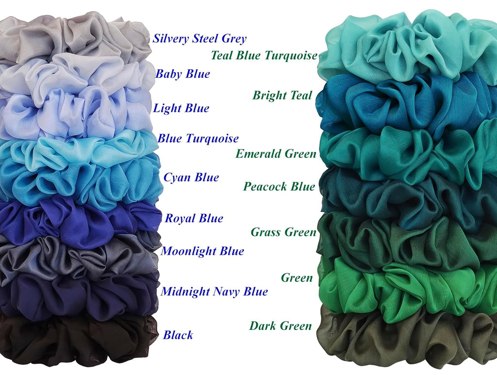 38 Colors Available, Soft Sheer Chiffon Big Hair Scrunchies (Black)