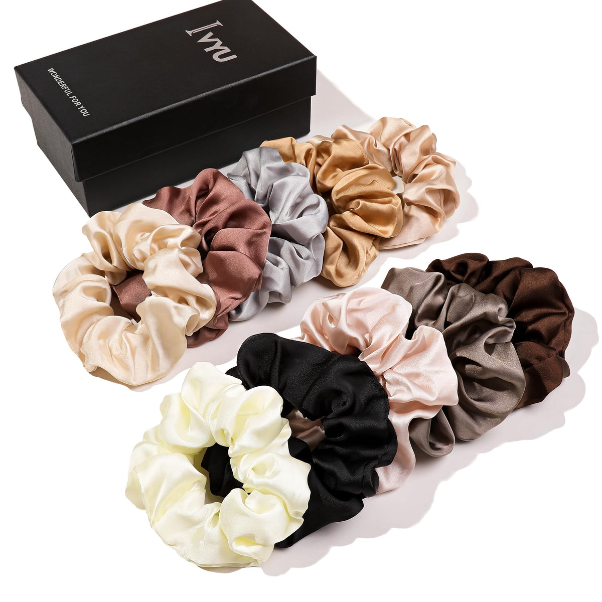 Ivyu Scrunchie, Big Cotton Scrunchies for Women's and Girls, Brown Service, 4 Count, for All Hair Types, No Crease or Damage
