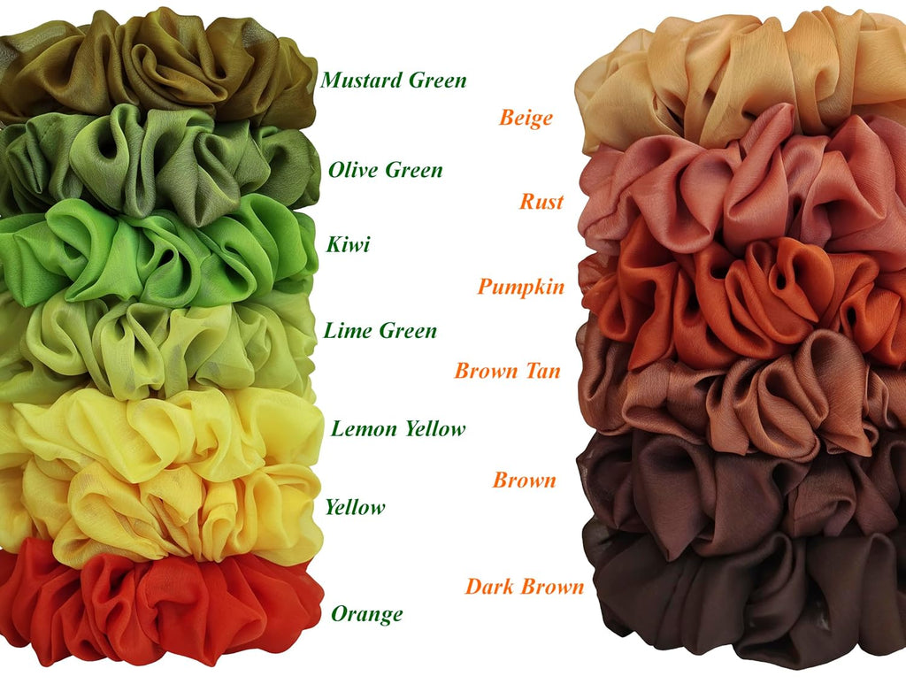 38 Colors Available, Soft Sheer Chiffon Big Hair Scrunchies (Black)
