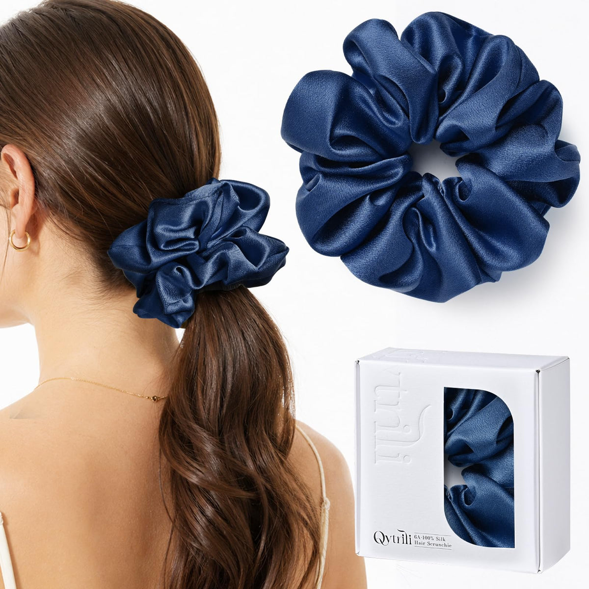 100% Mulberry Silk Scrunchie for Women, 30 Momme 6A, 2-Inch Wide
