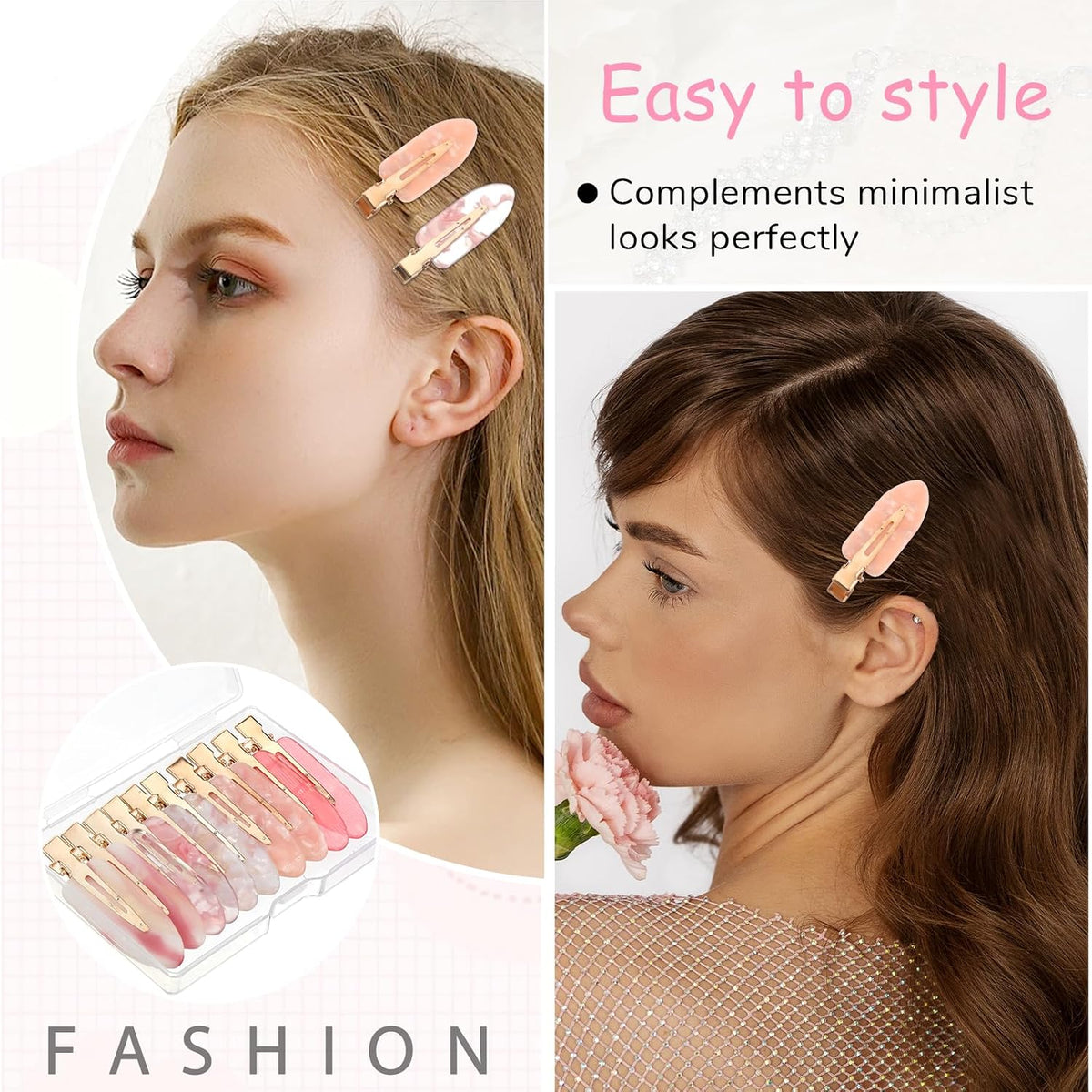 10 Pcs No Crease Hair Clips, No Bend Hair Clips Glitter Pink Bangs Clip Bridesmaid Barrettes for Makeup Creaseless Barrettes Bridesmaid Gifts HairSetting Clip