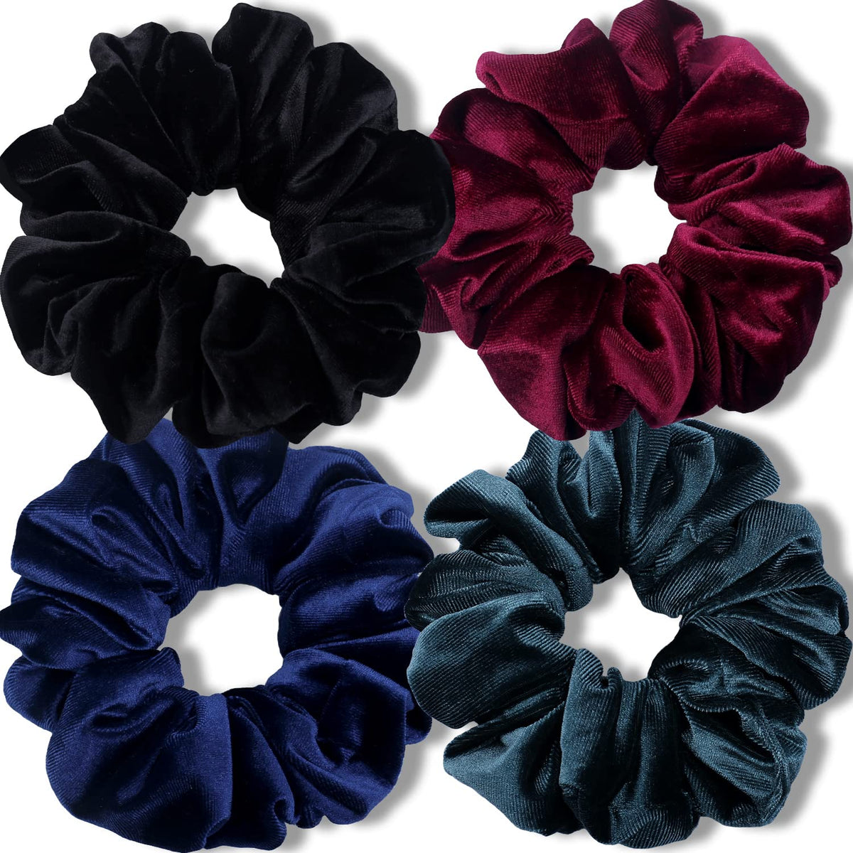 IVARYSS Extra Large Scrunchies for Women's Thick Hair, Premium Velvet Soft Jumbo Scrunchy, XL 6 inch Big Elastic Band Hair Accessories, 4 Pack, Neutral