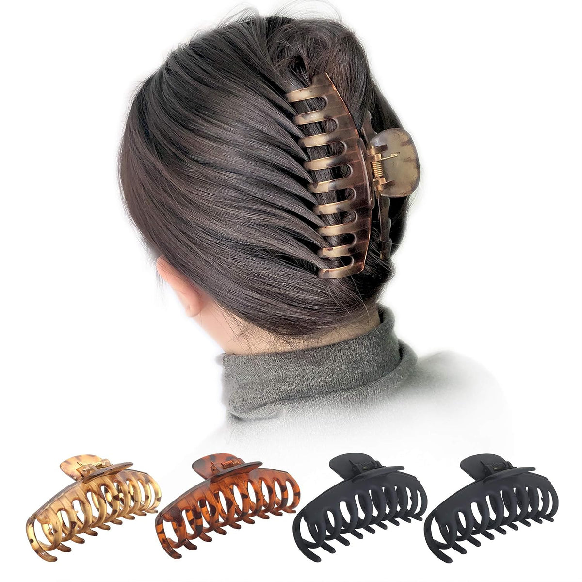 OWIIZI 4.3" Large Hair Claw Clips for Women Long Thick Hair (4 Packs)