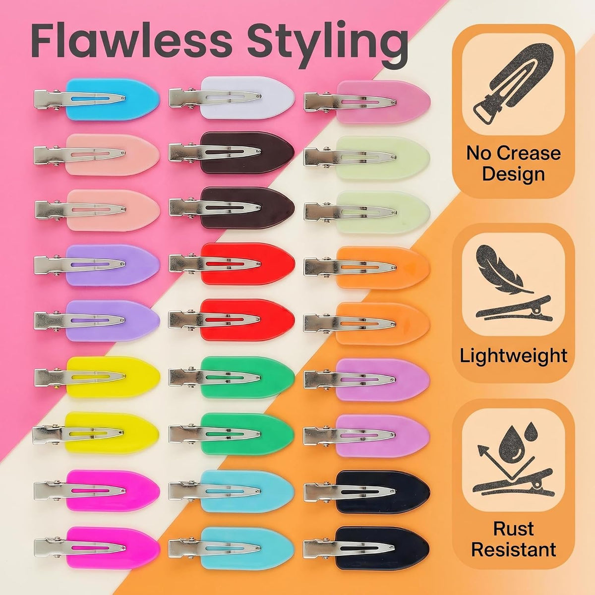 Creaseless Hair Clips for Makeup 40pcs No Crease Hair Clips No Bend Hairclip Styling Pins Non Dent Bang Tool for Makeup Hairpin for Women & Girls (Mutilcolor)