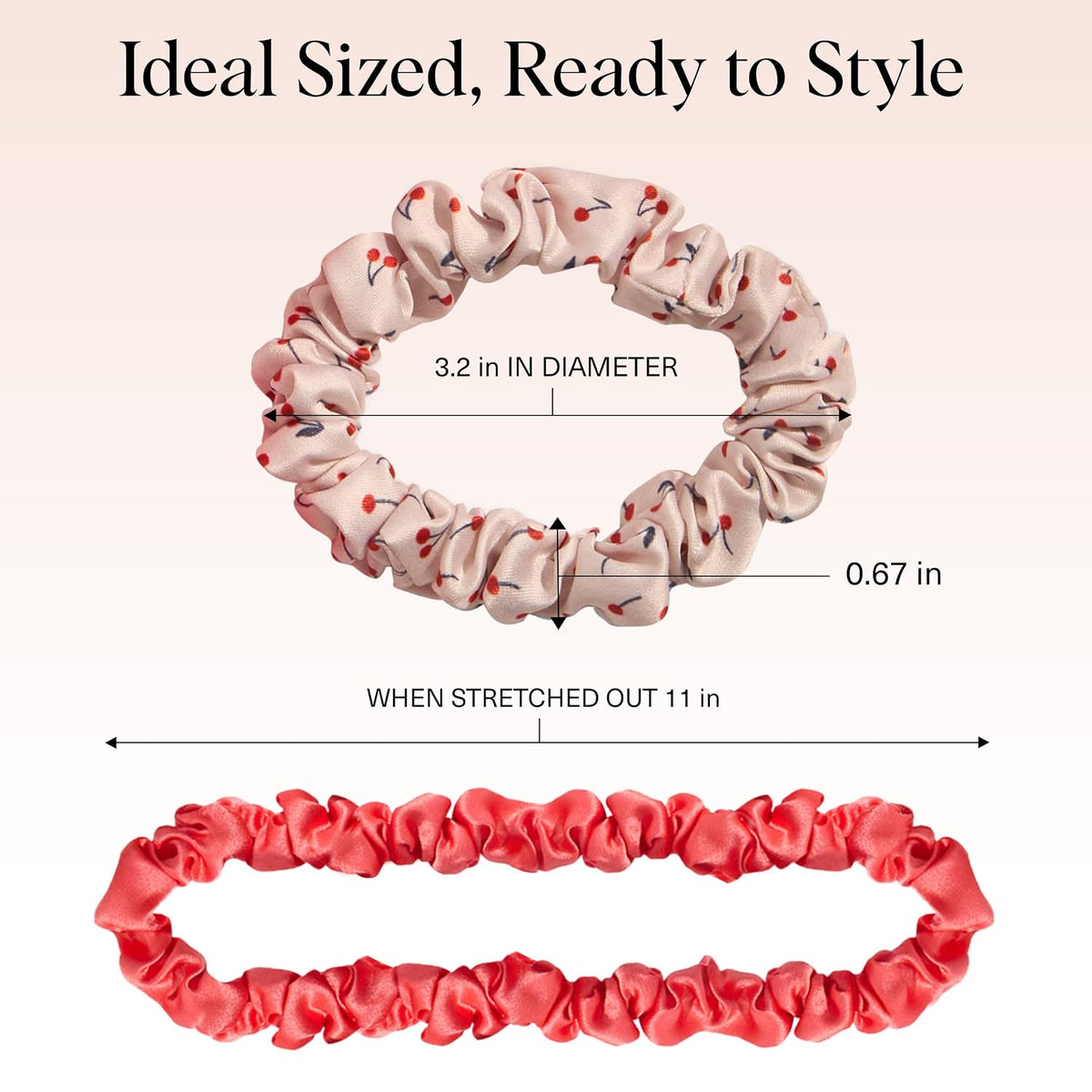 Kitsch Ultra-Petite Satin Scrunchies for Women - Cherry Blossom, 5pcs