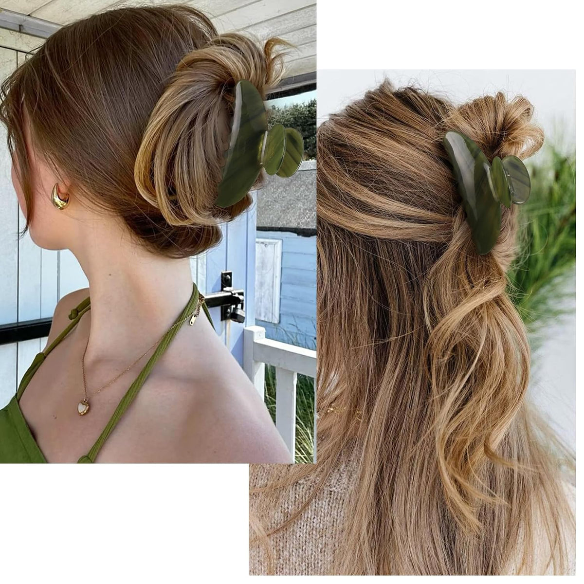 4 Inch Acetate Hair Clip, Olive Green Claw Clip for Women
