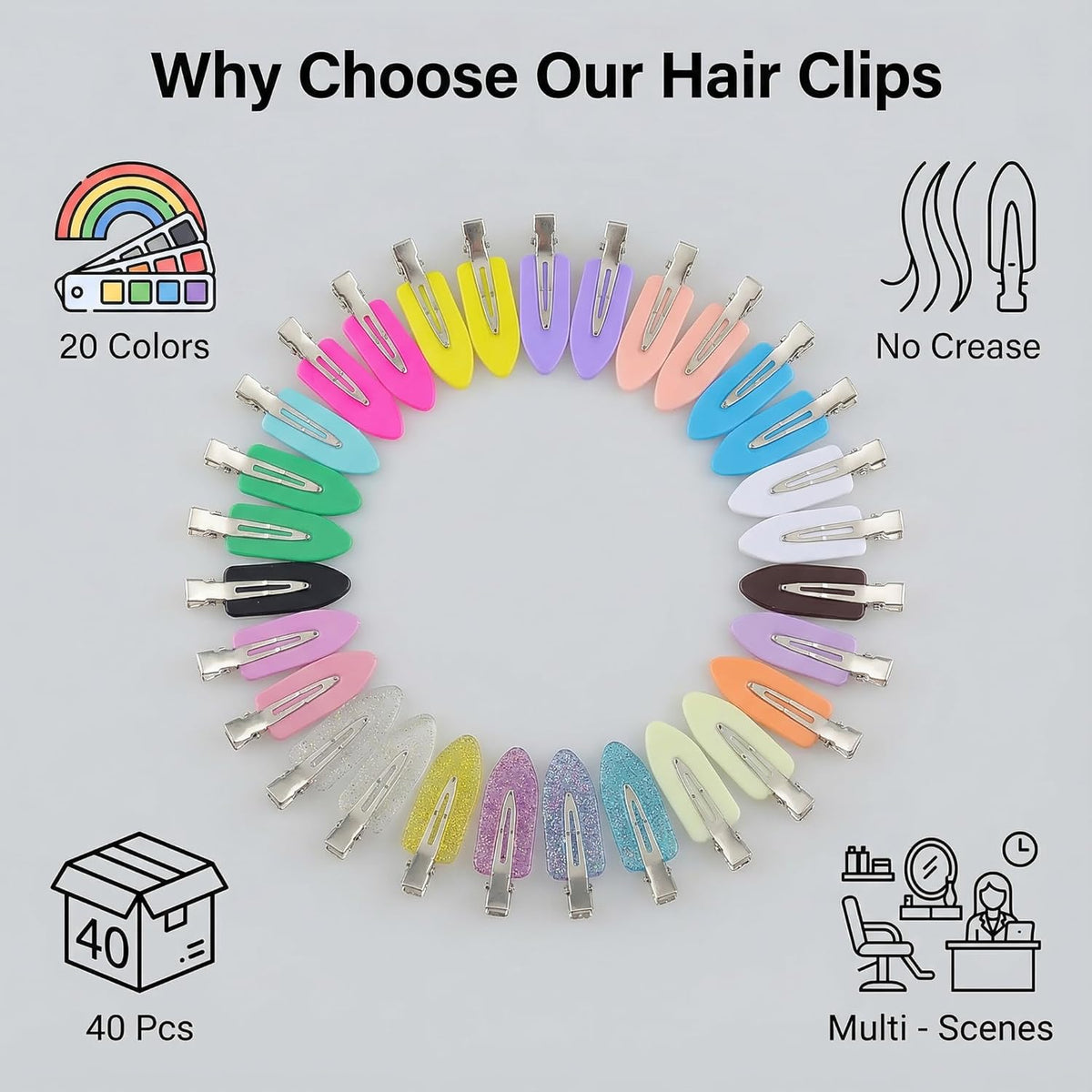 Creaseless Hair Clips for Women Styling 40Pcs Getting Ready No Crease Hair Clips for Bangs Setting No Bend Dent Makeup Clip Application Skincare Clip (Multicolor)