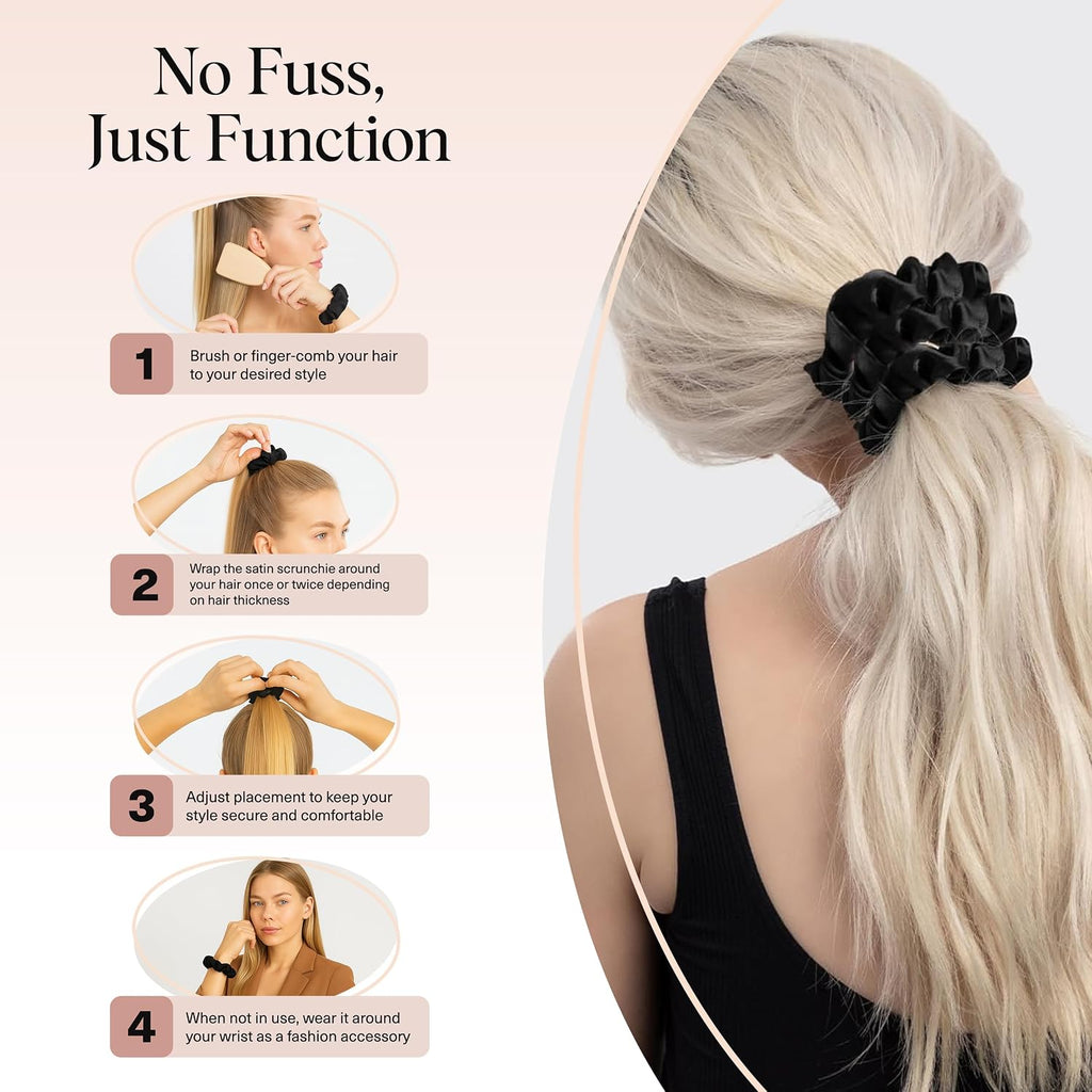 Kitsch Satin Scrunchies for Women | For All Hair Types - Black, 5pcs