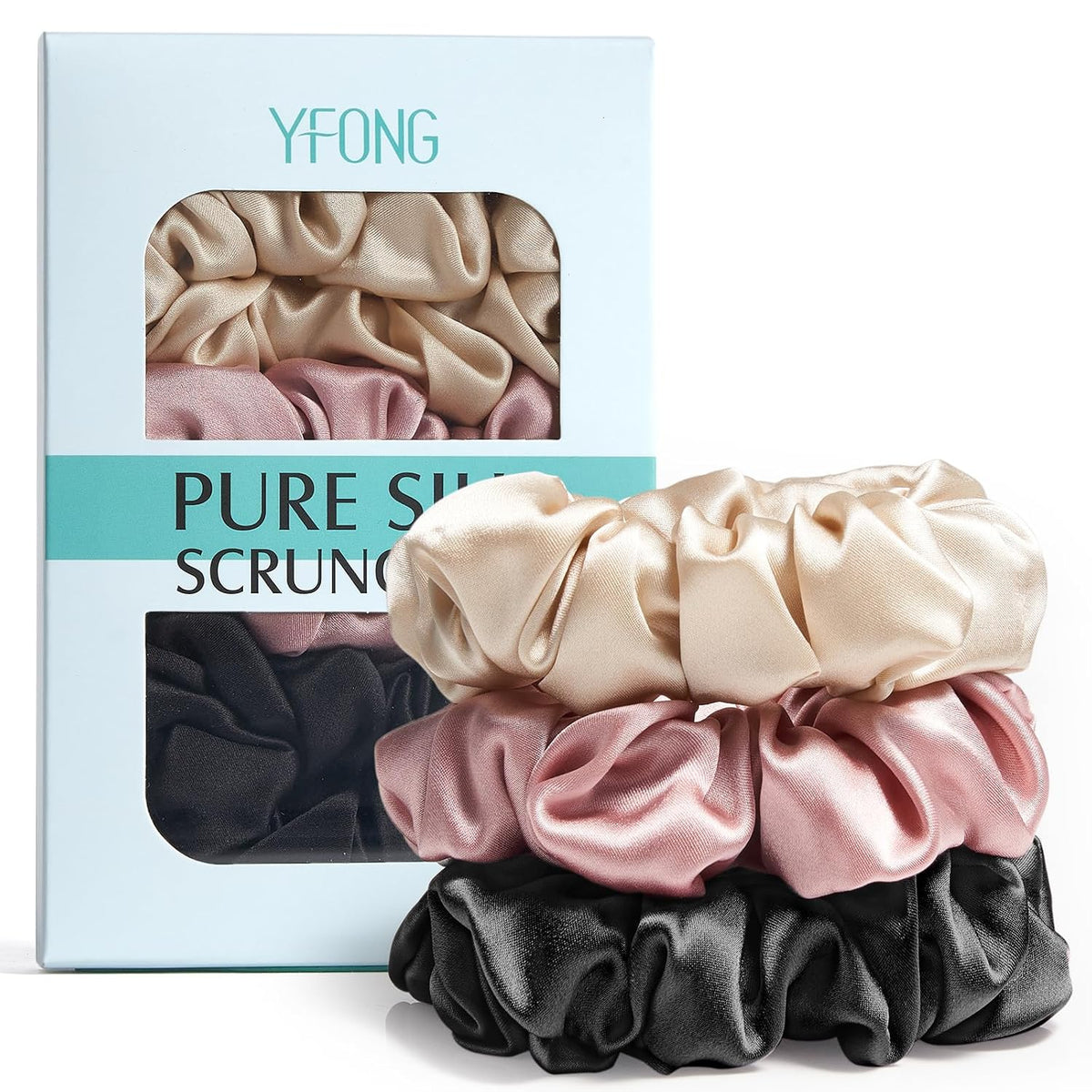 YFONG 3 PCS 100% Mulberry Silk Scrunchies for Women Girls, Soft No Damage