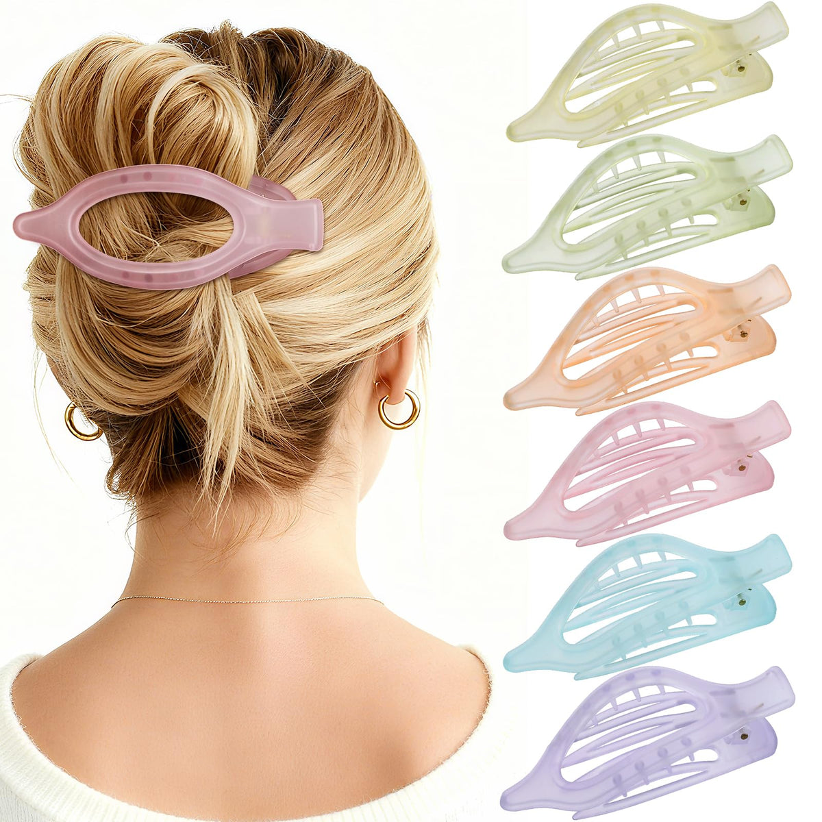 Flat Hair Clips for Women - 6 PCS French Flat Claw Clips Medium Hair Clips for Girls Large Hair Claw Clips for Thick or Thin Hair Strong Hold No Slip Hair Accessories for women (Transparent)
