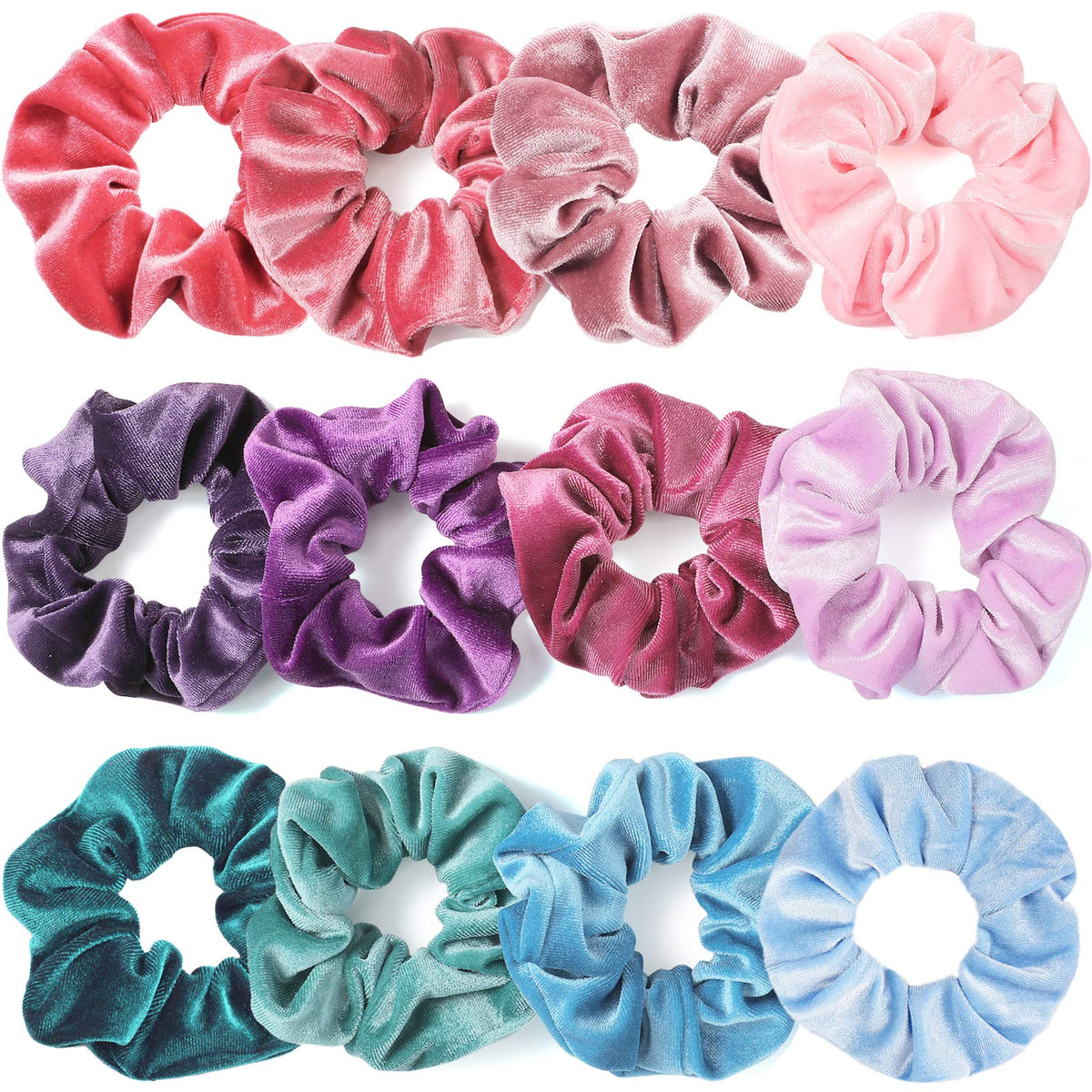 IVARYSS Velvet Scrunchies for Women, 12 Pcs Dark Colors Classic Elastic Thick Scrunchy Bands Ties, Soft Ropes Ponytail Holder Hair Accessories