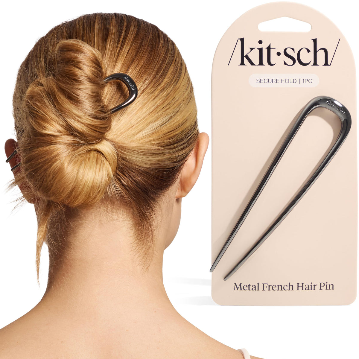 Kitsch French Hair Pins for Women | Secure Hold All Day - Gold, 1pc