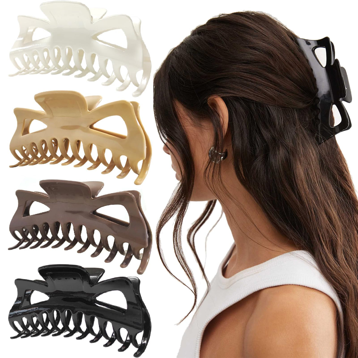 5.5” Large Hair Claw Clips, Big Hair Clips Enough to Hold Your Hair, Hair Clips for Women Thick Hair (Shiny-4pcs)