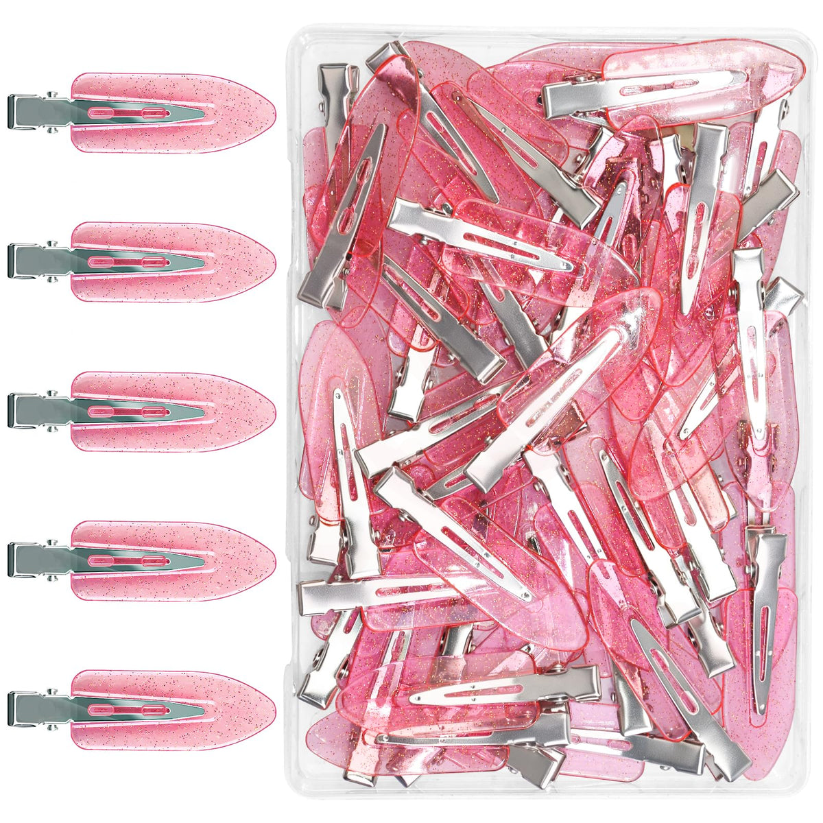 40PCS Transparent Glitter Alligator Sectioning Clips,No Crease Hair Clips for Styling,Non-Slip Salon Hair Clips for Makeup, Bangs, Curling & Face Washing(5-colors)