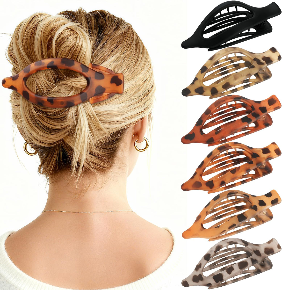 Flat Hair Clips for Women - 6 PCS French Flat Claw Clips Medium Hair Clips for Girls Large Hair Claw Clips for Thick or Thin Hair Strong Hold No Slip Hair Accessories for women (Transparent)