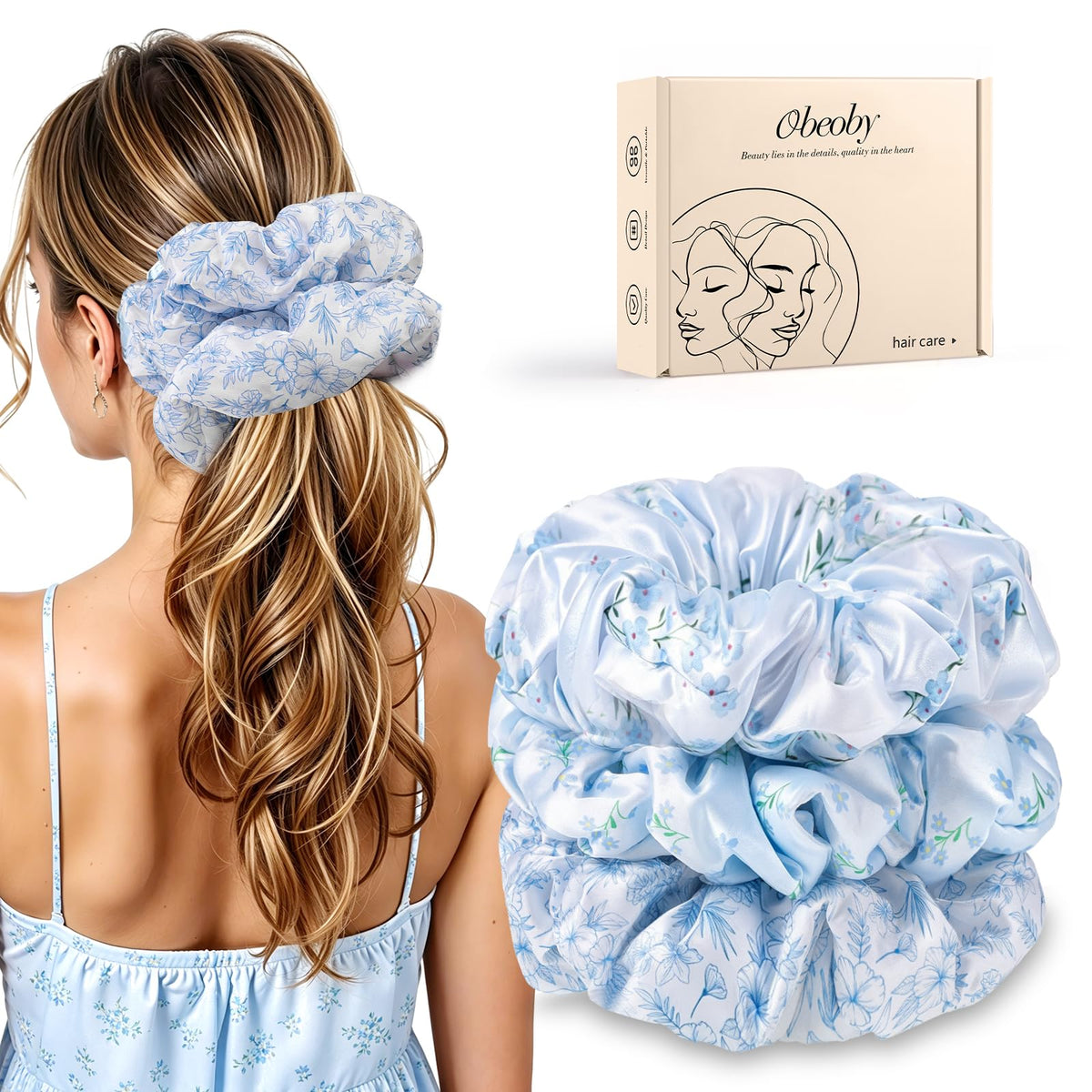 3 Pcs Large Satin Scrunchies, 6 Inch Hair Ties For Thick Curly Hair